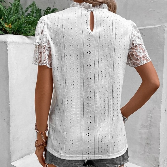 Boho Floral Puff Sleeve Frill Neck Top - Picture 4 of 4